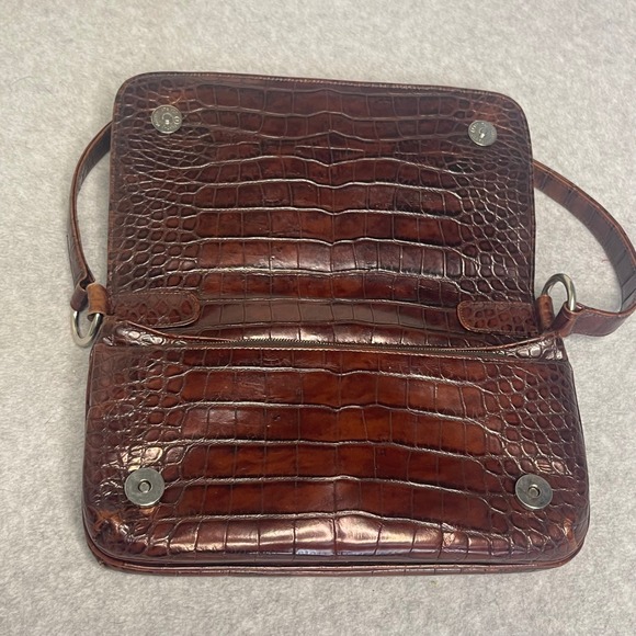 Johnny Farah Brown Croc Embossed Leather‎ Shoulder Handbag Satchel Adjustable